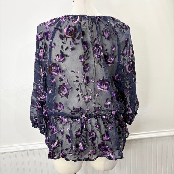 Faded Glory Size XXL Floral Velvet Burnout Top Floral Whimsigoth Fairy Grunge - Picture 3 of 14